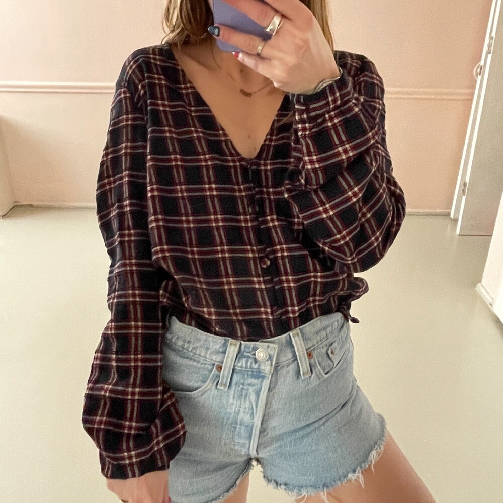 Veronica Beard Button-down Plaid Blouse Top Blue Red 4